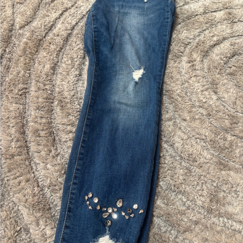 INC Regular Fit Skinny Jeans Size 8 – Distressed with Rhinestone Hem